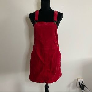FOREVER 21 SIZE L RED CORDUROY OVERALL DRESS